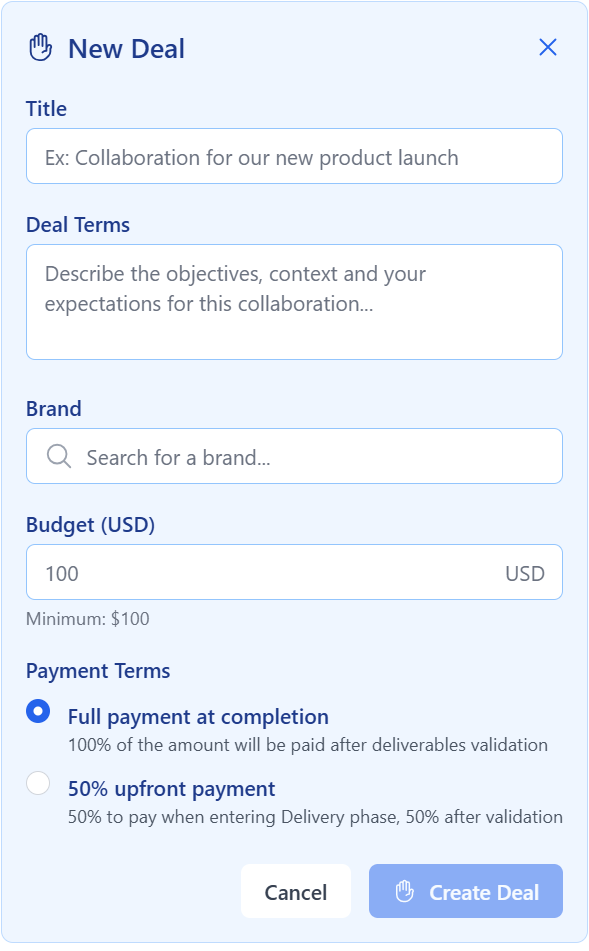 The deal window looks like this - Image 1