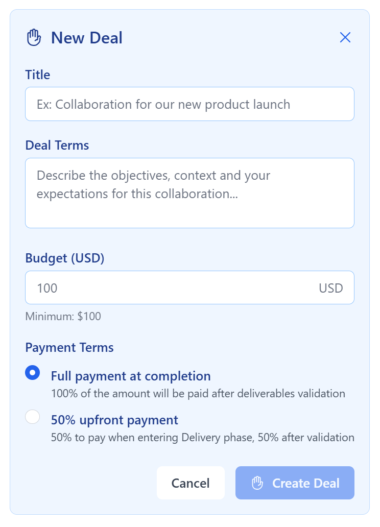 The deal window looks like this - Image 1