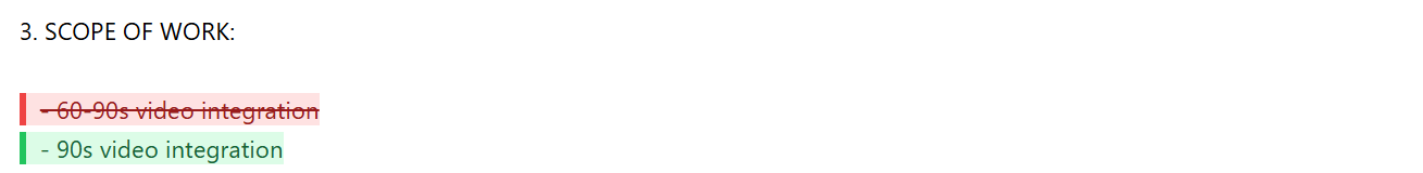 Added lines will appear in green for your contact, - Image 1