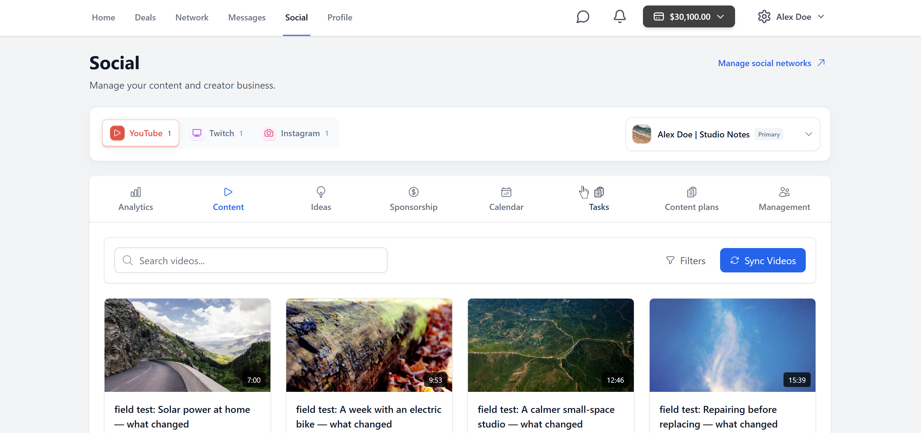 Manage your socials on the Social page - Image 1